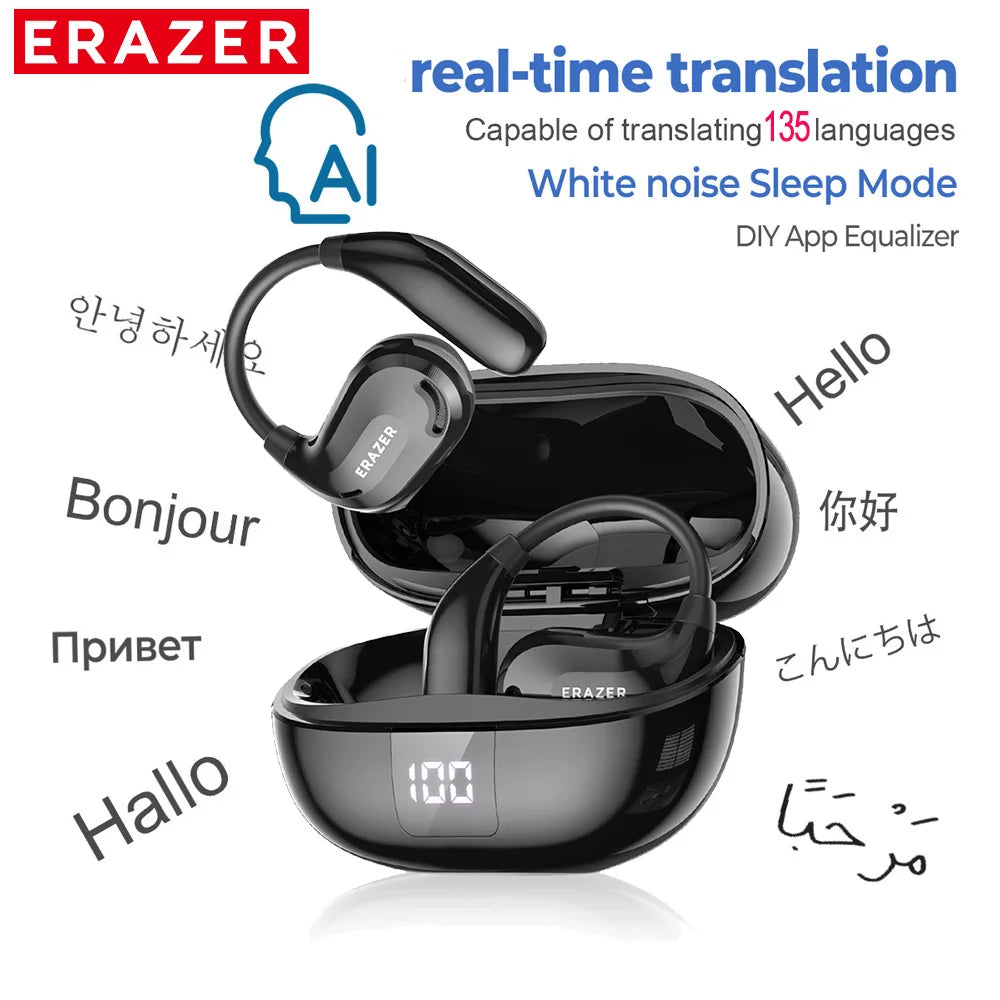 🌍 Travel Smarter – Order Now & Save 50%! ERAZER XT66pro OWS Wireless Headphones Bluetooth 5.4 Earphones with Mic OWS Sports Headsets IPX5 Earhook AI translator Earbuds