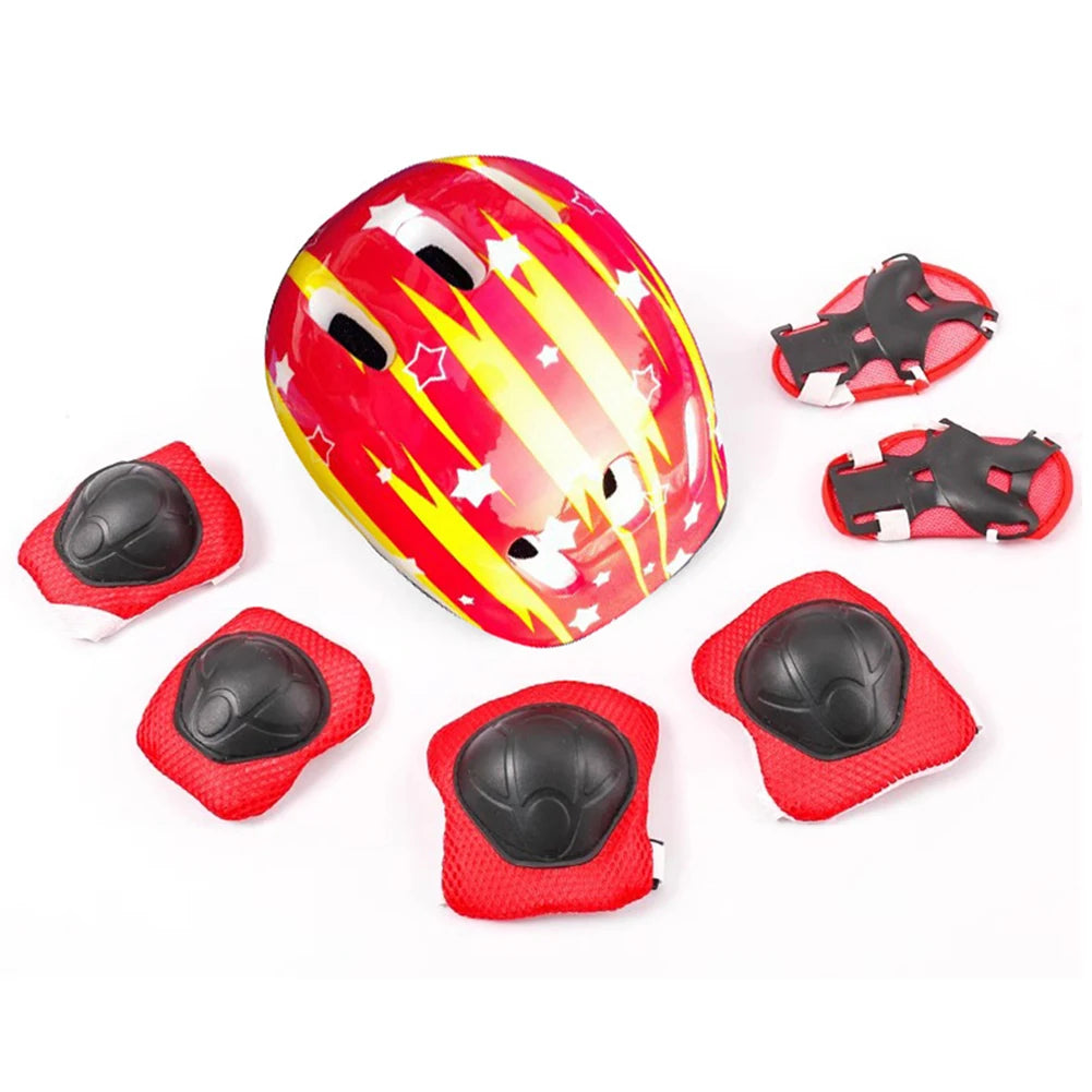 7Pcs Kids Skateboard Gear Protective Kids Cycling Helmet Elbow Pads Thickened Knee Pads Elbow Pads Wrist Guards for Boys Girls