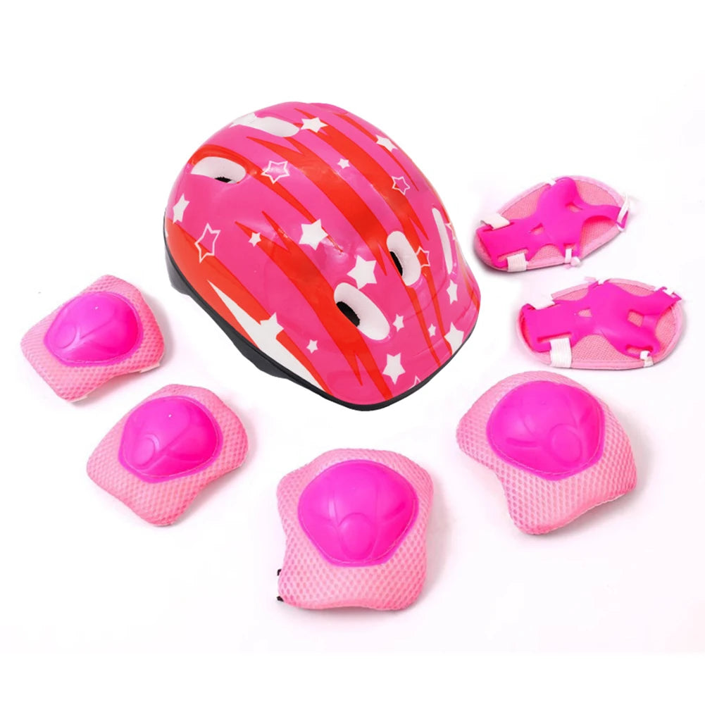 7Pcs Kids Skateboard Gear Protective Kids Cycling Helmet Elbow Pads Thickened Knee Pads Elbow Pads Wrist Guards for Boys Girls
