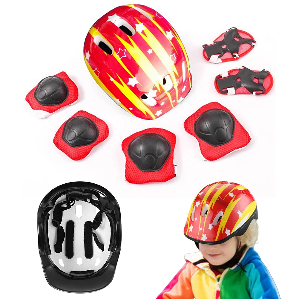 7Pcs Kids Skateboard Gear Protective Kids Cycling Helmet Elbow Pads Thickened Knee Pads Elbow Pads Wrist Guards for Boys Girls