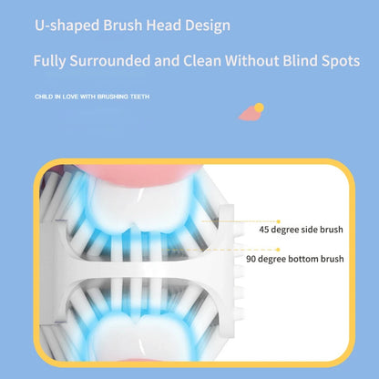 360° Sonic Electric Toothbrush for Kids Children U Shape Automatic Silicone Tooth Brush Smart Timer Rechargeable Blue Light IPX7